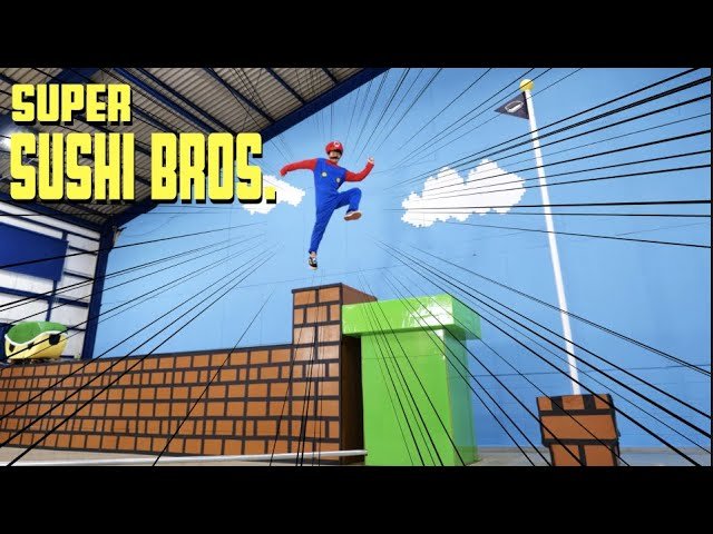 The thumbnail of Sushi Ramen Riku's video in which he recreates Super Mario Bros in real life